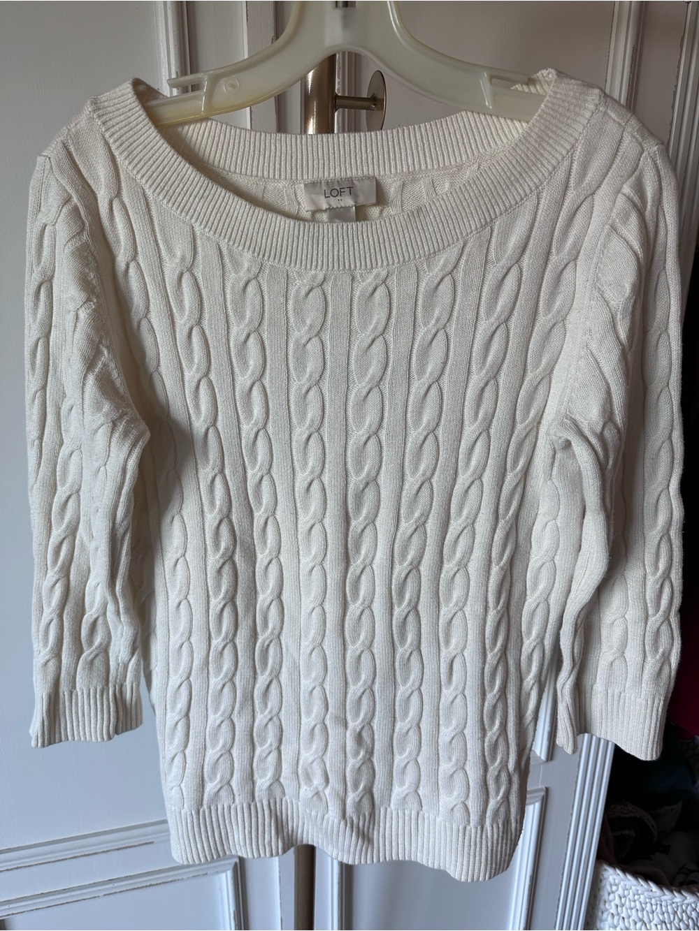 LOFT Cream Cable Scoop-Neck Pullover Sweater